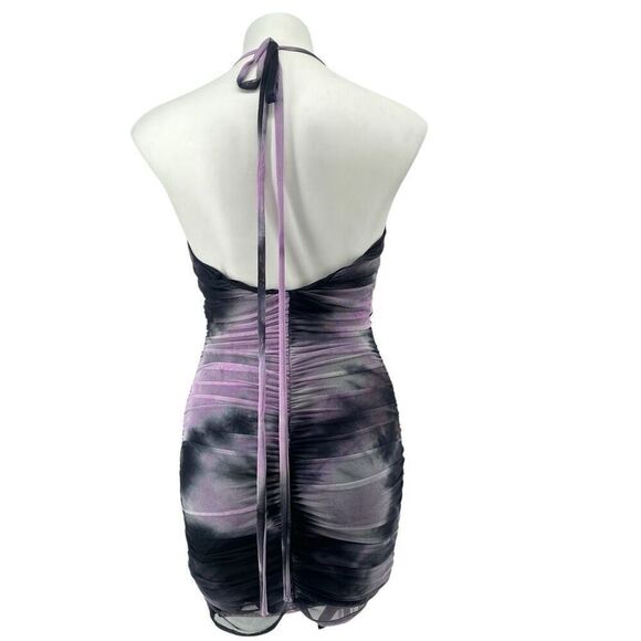 Windsor Groovy Baby Tie Dye Mesh Ruched Mini Dress Purple Gray Small NWT - Picture 10 of 17